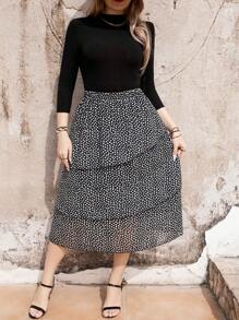 SHEIN Clasi 大尺碼女裝印花多層荷葉邊裙 - 彩色 - 查看 4