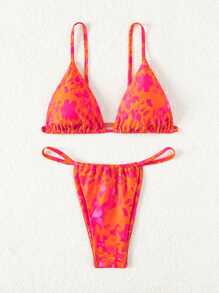 Swim Mod Women's Full Print Ruffles Two-Piece Bikini Set Summer Beach - Multicolor - View 5