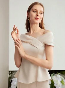 MOTF PREMIUM WOVEN ASYMMETRICAL NECK BLOUSE,CHIC BLOUSE - Apricot - View 6