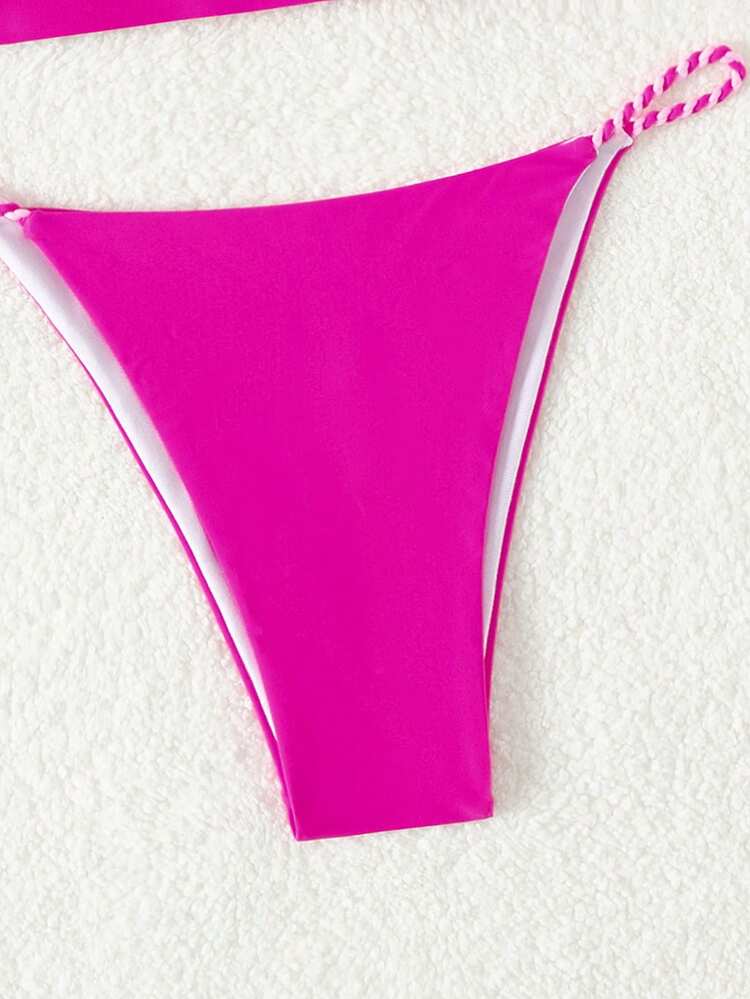 Women's Solid Color Halter Strap Tie Back Separates Swimwear, Two Piece Swimwear Summer