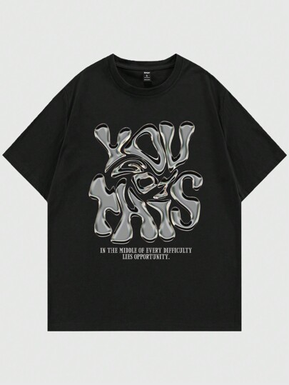 Street Life Men's Art Font Printed Drop Shoulder T-Shirt, School, 2000s Style