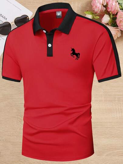 Camiseta polo personalizada con estampado de pequeños caballos para hombre