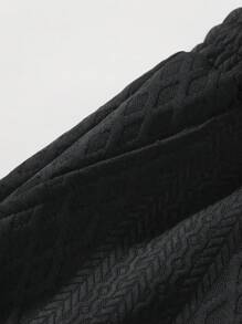 Manfinity Homme Men's Vacation Casual Style Jacquard Knit Short-Sleeve Shirt And Shorts Set, For Hawaiian Beach Vacations, Music Festivals, And Everyday Wear. Great Gift For Boyfriends Or Husbands, Cozy Outfits - Black - View 6