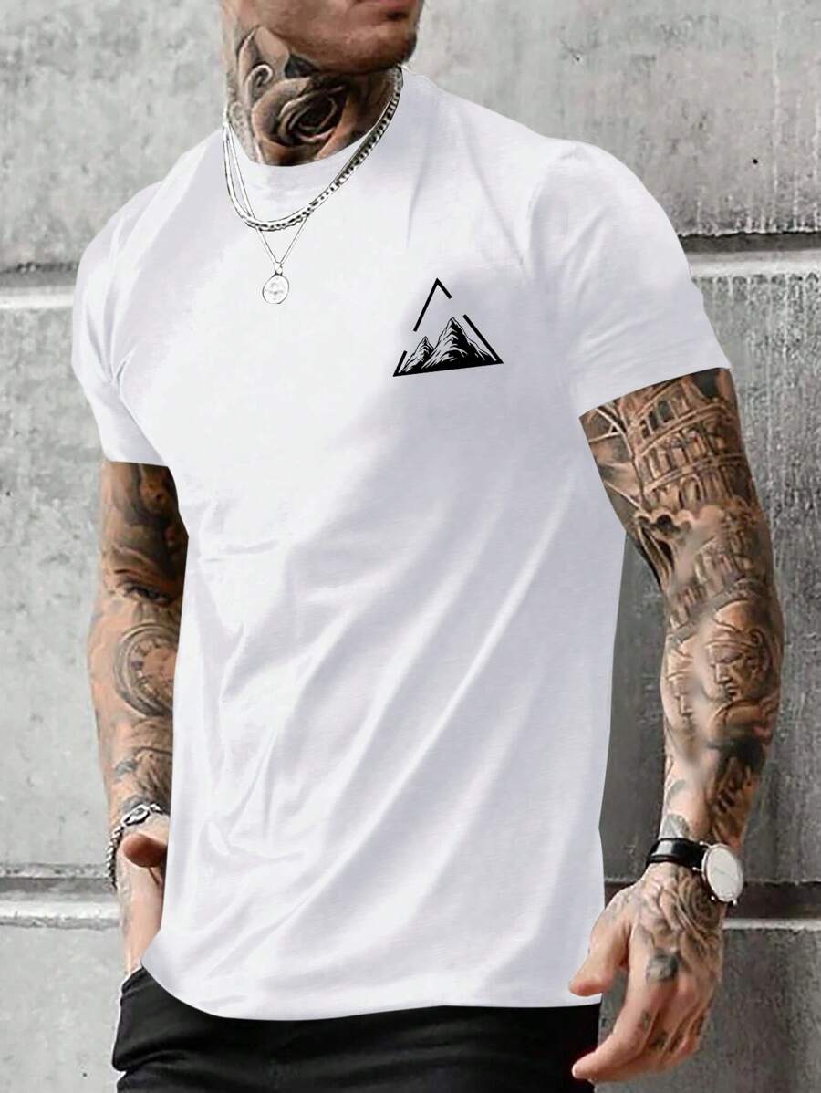 Manfinity Homme Men's Printed Short Sleeve T-Shirt In Geometric Pattern - White - View 1