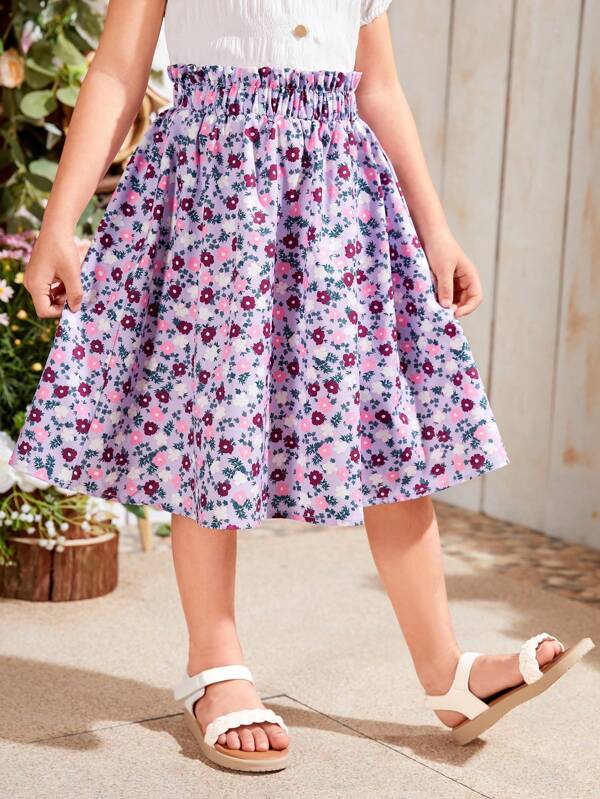 SHEIN Young Girl's Woven Loose Casual Vacation Skirt With Floral Print