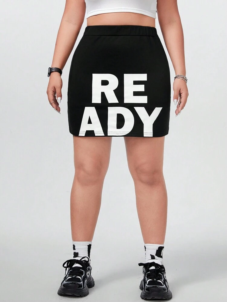 Plus Size Alphabet Pattern Skirt