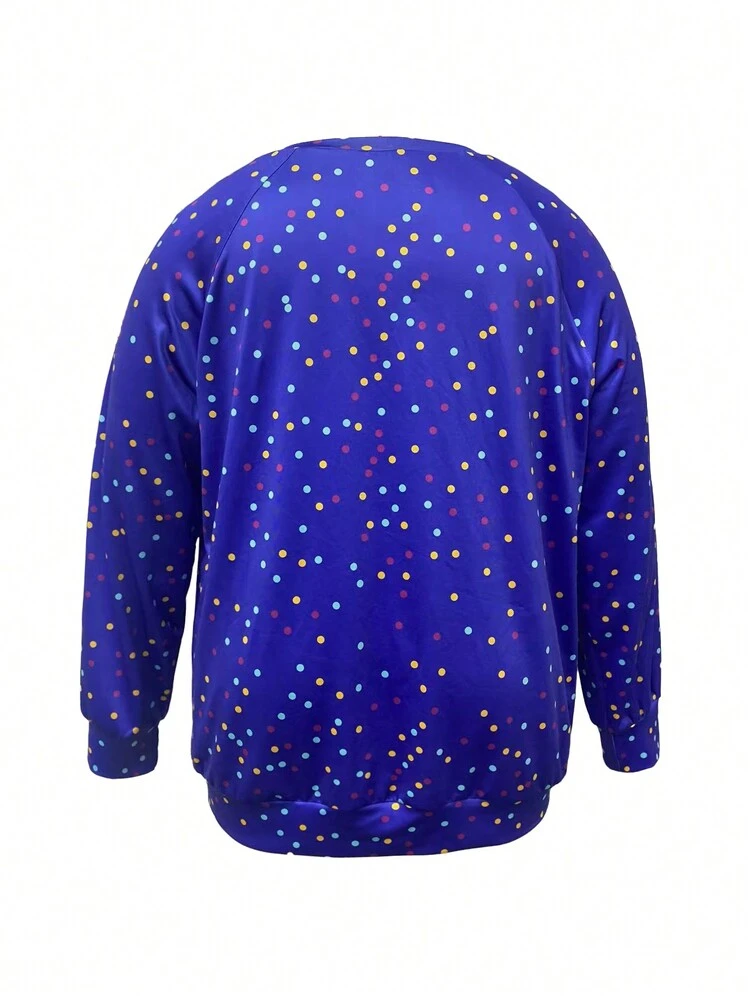 Plus Size Women's Polka Dot & Slogan Print Long Sleeve T-Shirt Fall Cloth For Women