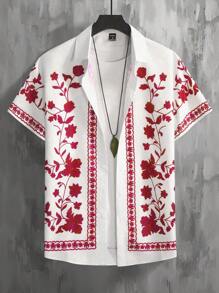 Manfinity RSRT Men's Floral Printed Short Sleeve Button-Down Shirt - White - View 2
