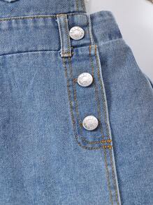 SHEIN Vintaside Kids Young Girl Asymmetrical Hem Denim Overall Romper