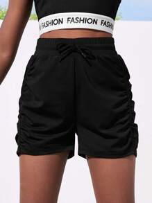 Tween Girls' Ruched Two-In-One Athletic Shorts - Black - View 5