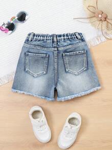 Tween Girls' Distressed A-Line Denim Shorts - Dark Wash - View 2