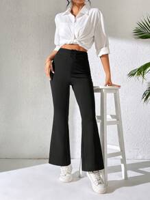 SHEIN PETITE Của phụ nữ Màu thuần Quần loe - màu đen - Xem 1