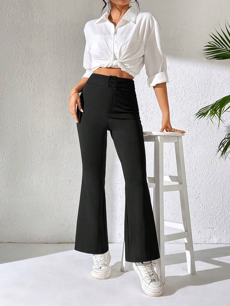 SHEIN PETITE Của phụ nữ Màu thuần Quần loe - màu đen - Xem 1