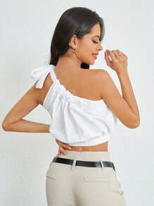 DAZY Solid Knot One Shoulder Blouse,Crop Tops Women Sexy Women Tops Going Out Tops Vacation Outfits Women - White - View 2