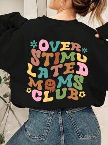 SHEIN EZwear 加大尺碼女款寬鬆卡通圖案連帽衫 - 黑色 - 查看 1