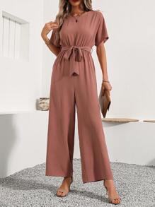 SHEIN LUNE Của phụ nữ tay cánh Áo liền quần Với Eo - Màu Khaki - Xem 4