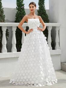 SHEIN Belle Lace Up Back, 3d Decorated Wedding Dress - White - View 5