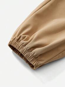 SHEIN Cô gái Tween In gấu trúc Eo dây rút Quần Chạy bộ - Màu be - Xem 4