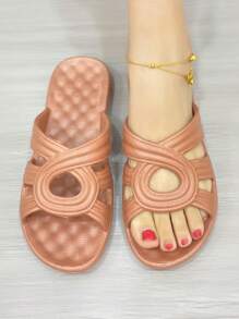 女士塑料拖鞋,時尚夏季防滑耐磨軟拖鞋户外必備 - 紅木色 - 查看 1