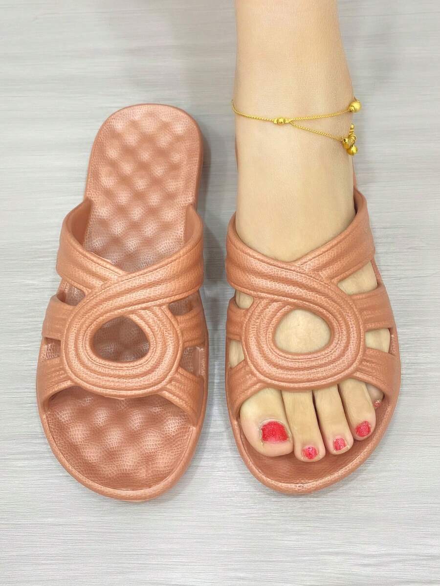 女士塑料拖鞋,時尚夏季防滑耐磨軟拖鞋户外必備 - 紅木色 - 查看 1