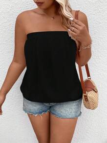 Breezaya 大尺碼純色露肩上衣 - 黑色 - 查看 5
