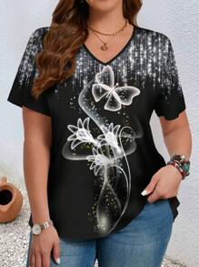 EMERY ROSE Áo thun họa tiết in hình con bướm màu đen mùa xuân Plus Size dành cho nữ - màu đen - Xem 3