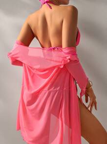 SHEIN Swim Conjunto de bikini de dos piezas de unicolor, para playa de verano