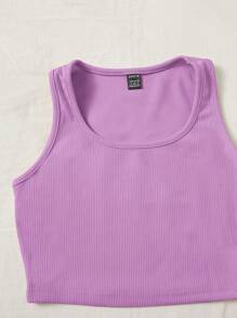 SHEIN EZwear 大码夏季休闲纯色背心和短裤两件套 - 紫丁香色 - 查看 3