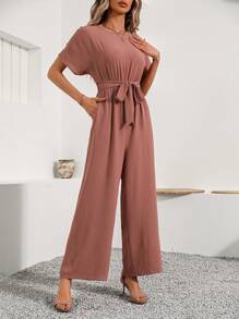SHEIN LUNE Của phụ nữ tay cánh Áo liền quần Với Eo - Màu Khaki - Xem 6