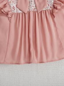 SHEIN Tween Girls' Loose Round Neck Lace Patchwork Shirt With Ruffle Hem - Yellow - View 4