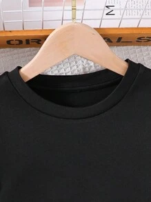 十幾歲的少女風景口號印花上衣和實色短褲2入組 - 黑色 - 查看 5