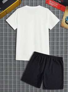 Manfinity Homme 男士趣味熊印花 T 恤和短裤套装、外出运动服、男友礼物