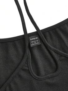 SHEINNeu Dopamina Zabawa  Prążkowana Dzianina Koszulka  Y2K Grunge Lato Lato