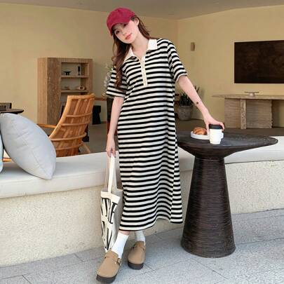 Abito lungo e dritto a righe, vestito estivo da donna