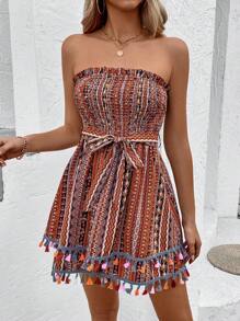 Breezaya Print Halter Neck Romper With Tassel Hem - Multicolor - View 3