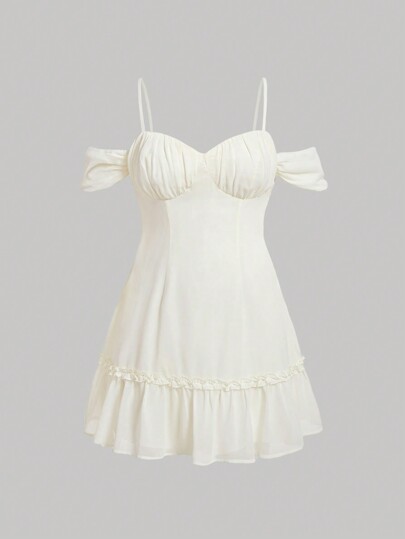 SHEIN MOD Vestido Con Cinturón Y Hombros Descubiertos Para Mujer Talla Grande