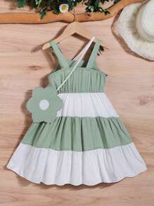 SHEIN Vestido De Tirantes De Verano Para Niñas Con Lindo Bloques De Colores Frescos
