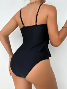 Swim Lushoire Summer Beach Women's Solid Color Multi-Layer Ruffled Bikini Set