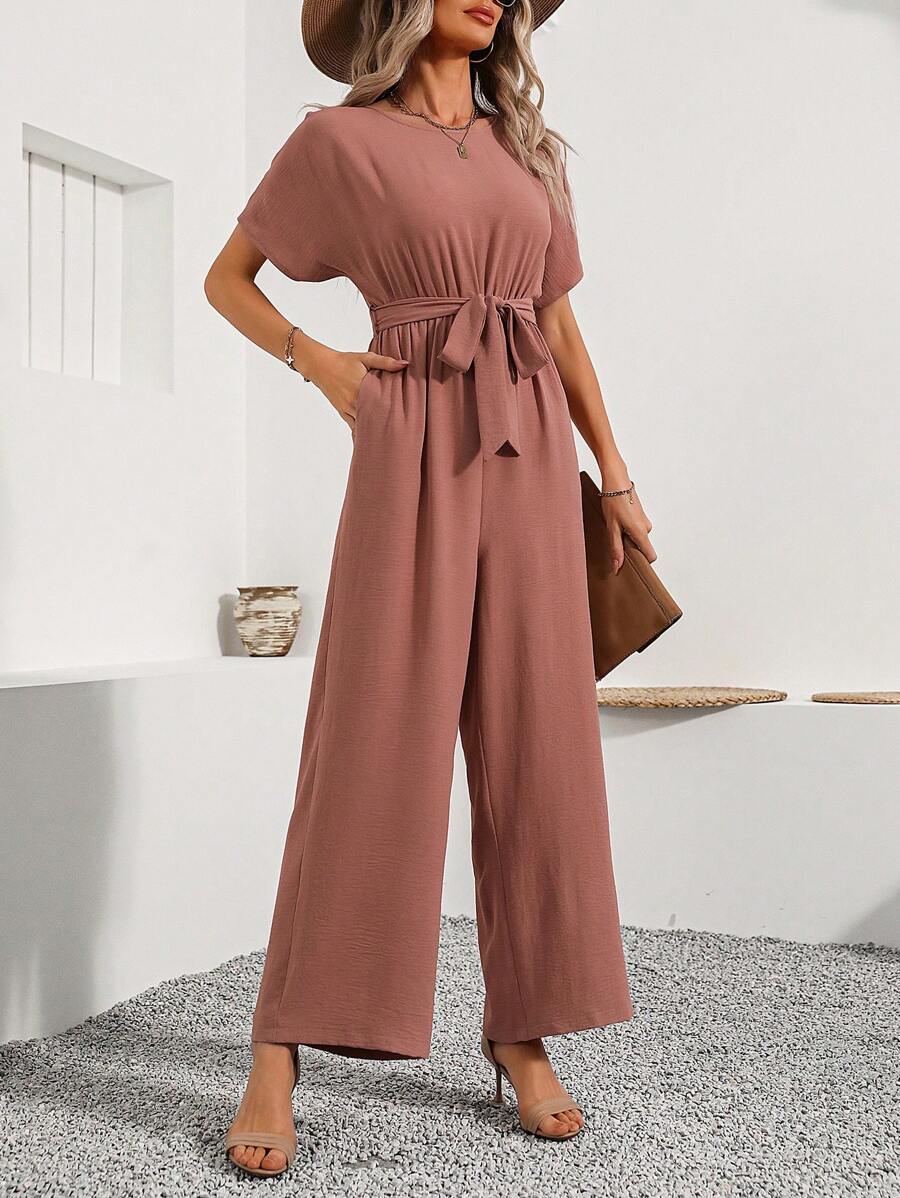 SHEIN LUNE Của phụ nữ tay cánh Áo liền quần Với Eo - Màu Khaki - Xem 1