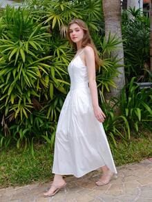 Twist Double Strap Tank Dress With Gathered Waistline