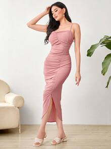 Modelyn Women's Ruched Cami Dress And Jacket Set, Wedding Guest Dress - Pink - View 7