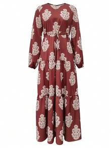 Đầm dài tay in họa tiết đèn lồng thắt eo phong cách Ả Rập cho nữ - Nhiều màu - Xem 3