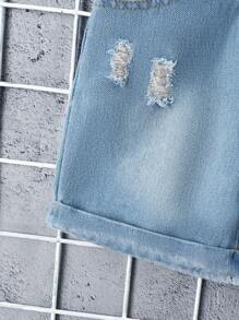 SHEIN 年輕男孩街頭復古風格的太空人印花短袖t恤配牛仔短褲套裝,適用於夏季 - 彩色 - 查看 5