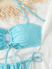 SHEIN Swim Bộ bikini kết cấu rắn chắc trên bãi biển mùa hè - Màu xanh lam - Xem 4