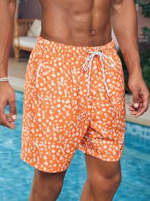 Manfinity VDAYZ 1pc Men's Summer Beach Drawstring Waist Floral Beach Shorts Couples Matching Swimwear Vacation,Hawaiian, Matching Couple Swimwear, His And Her Swimsuits, Couple Bathing Suit Set, Matching Swim Sets For Couples - Multicolor - View 3