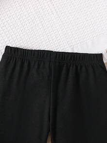 十幾歲的少女風景口號印花上衣和實色短褲2入組 - 黑色 - 查看 7