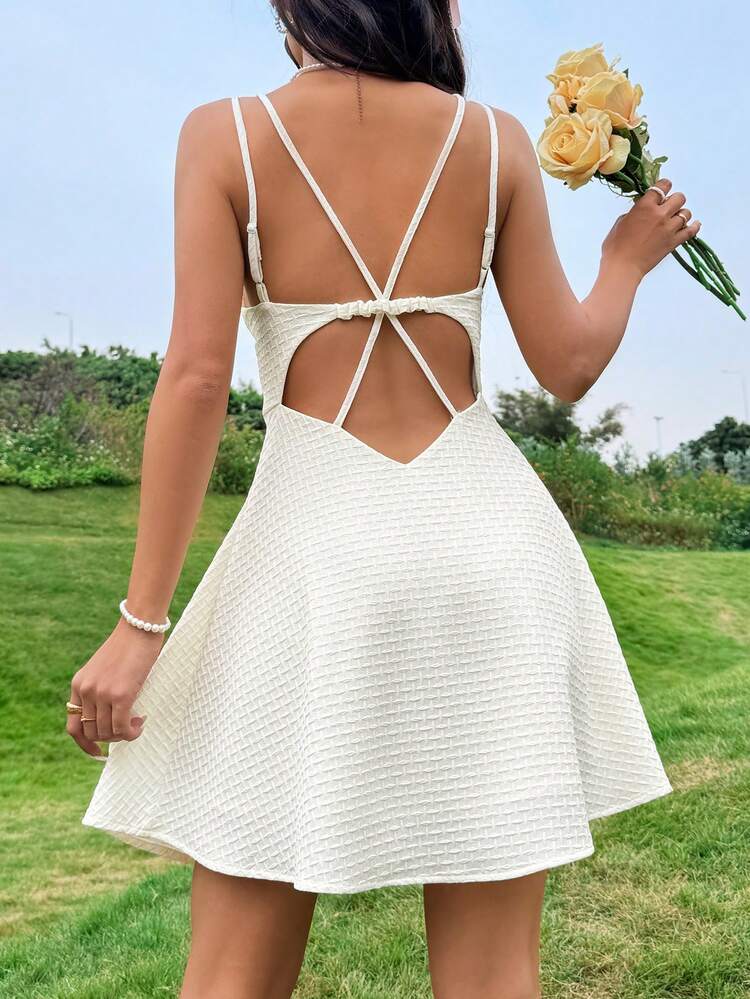 White Spaghetti Strap Backless Dress