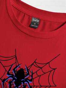 SHEIN LUNE Dames T-shirt met spinpatroon, casual ronde hals en korte mouwen, zomer