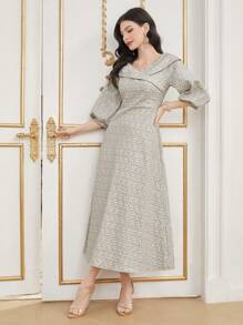 Modelyn Vestido largo de noche con manga farol y textura para mujeres - Gris - Ver 5