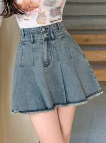 DAZY Women's Frayed A-Line Denim Skirt Summer